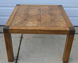Square Wood Side Table With Metal Caps