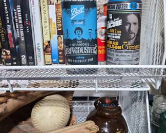 Baseball glove, dvds