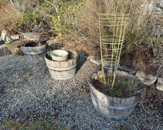 Assortment of Planters, Whisky Barrel Planters