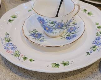 Royal Vale England Bone China "Blue Cornflowers" Teacup & Saucer,  Pfaltzgraff  "Annabelle" Dinner Plate