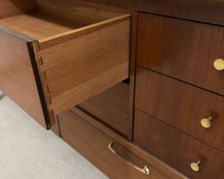 Drexel Mid Century 10-Drawer Walnut Low Boy Dresser with Mirror