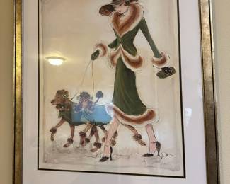 Framed & Matted Lithograph "Prancing Poodles" by Karen Dupre