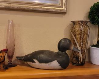 Carved Black/White Wood Duck Decor