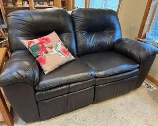 Black Leather Reclining Love Seat