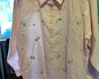 Circa 1990's Krazy Kat Floral Embroidered Pale Pink Long Sleeve Shirt