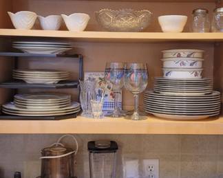 Lenox Chinastone "Poppies on Blue" Dish Set – 3 Soup Bowls, 10 Dinner Plates, 5 Wine Glasses