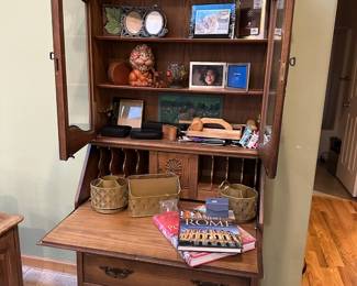 Oak Secretary Desk with Hutch Top
