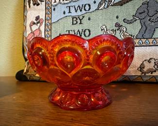 L.E. Smith Amberina Moon and Stars Footed Red/Orange Glass Bowl 