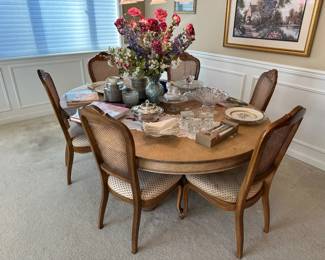 French Style Dining Table with Cane Back Dining Chairs