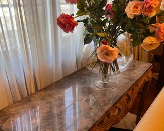 Sofa table with marble top, being sold " As-Is"....& large floral