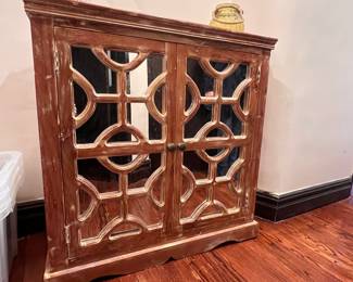 Wooden console with mirror.