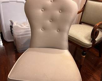 Bernhardt East Hampton dining chairs, set of 6 available. Selling 6 chairs for the retail cost of 1 chair. The fabric does need TLC, but, the chairs are solidly made. Available for pre-sale 973-412-5750