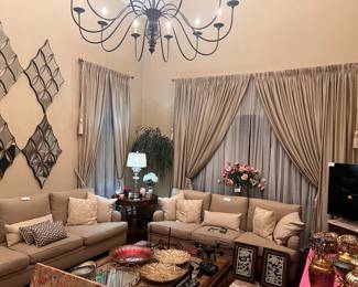 View of the fabulous living room. Safavieh $14,000.00 sofas can be seen.