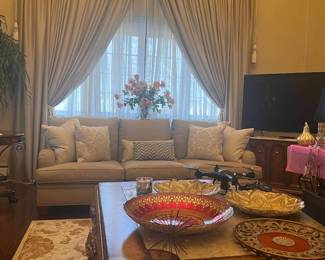 The other Safavieh sofa. Rug & grand coffee table. Glamour trays