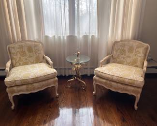 Amazing quality pair of Bergere chairs. These chairs are why people in the know come to Estate Sales. Google the value, then come to see them. 2 diamonds....End table as well.