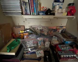 Pens, pencils, markers, paper, paint, glitter and more ! 