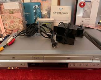 Like new combo DVD & VHS player, AirPort Extreme, Amazon Fire cube, Bluetooth headphones, Vizio soundbar & speaker set