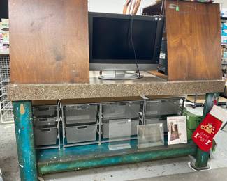 Custom made work bench table for painting with formica top, easles can be removed