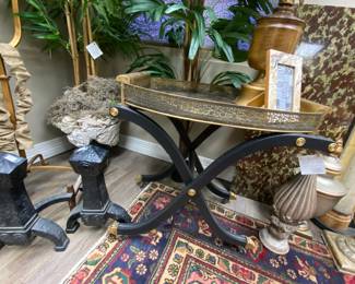Beverage cart with gold gilding, Antique fireplace irons