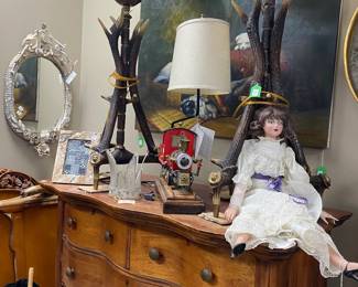 Pair of faux anlter lamps, doll made in Italy, Train Engine table lamp