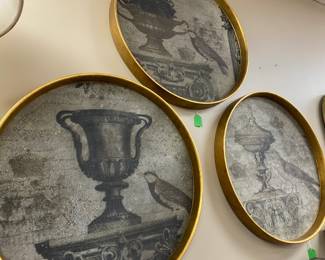 Custom made artwork ,round gray art with gold trim