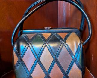 Mod Patchwork Leather Doctor Mini Purses Tan Beige Brown Dulles Bag Miniature Carry On