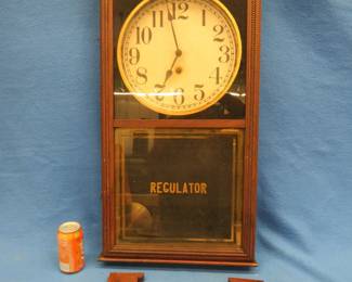 Lot 20. Sessions key-wind antique wall clock. Pendulum included. Base woodwork is all there but needs reattachment. Untested. 32" x 17" x 4.5"