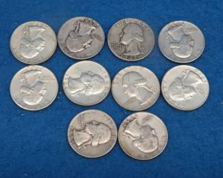 Lot 34. Ten silver Washington quarters