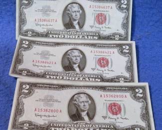 Lot 355. Three 1963 A $2.00 bills