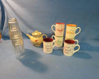 Lot 87. Red Wing teapot, coffee cups, and glassware