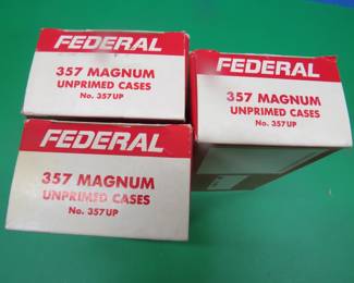 Lot 126. Three boxes of 50 each (150 total) Federal 357 Mag. unprimed cases