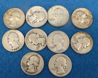 Lot 42. Ten silver Washington quarters