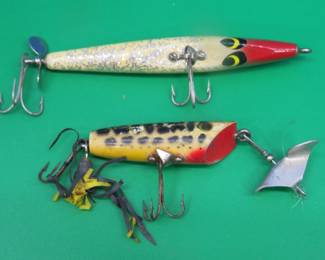 Lot 73. Smithwick 4" Silver Flitter Devil Horse, and a Fred Arbogast 2 1/4" Sputterbug