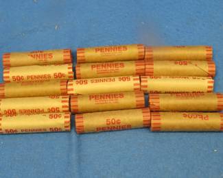 Lot 421. 5 rolls of 50 wheat pennies (750) total).
