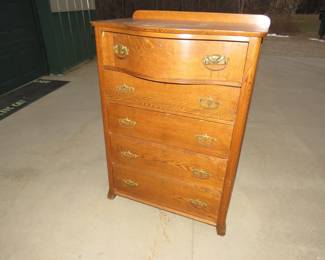 Lot 278. Antique 5-drawer chest. 17"W x 41"H x 30"D. Slight damage to one drawer.