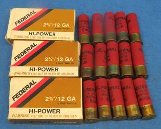 Lot 53. Federal 12-gauge {#}1 buckshot. 2 3/4" magnum. 15 total rounds.