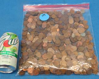 Lot 173. Approximately 8 lbs. (about 1,160) Lincoln Wheat pennies.