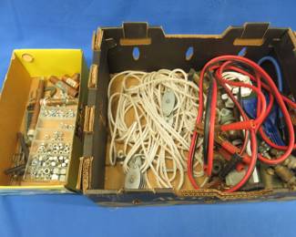 Lot 476. Rope pulley, locking nuts, jumper cables, and more