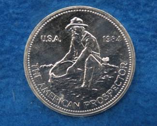Lot 36. One ounce Engelhard round of .999 fine silver entitled 1984 The American Prospector