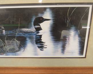 Lot 333. Framed and matted loon print. 32" x 15"