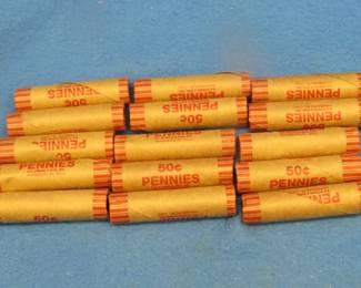 Lot 186. 15 rolls of 50 wheat pennies (750) total).