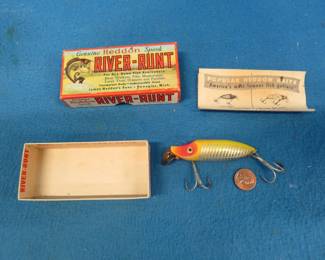 Lot 427. Heddon River Runt Spook floater in a box labeled 9400XRY with papers.