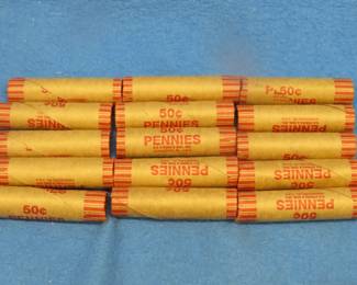 Lot 187. 15 rolls of 50 wheat pennies (750) total).