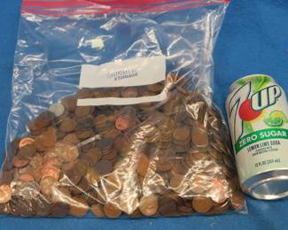 Lot 448. Approximately 8 lbs. (about 1,160) Lincoln Wheat pennies.