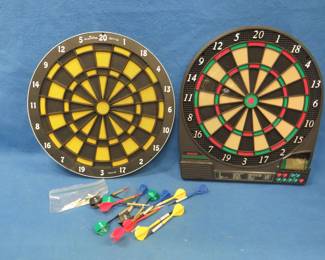 Lot 458. Soft-tip and electronic (untested) dart boards. Includes darts and extra tips.