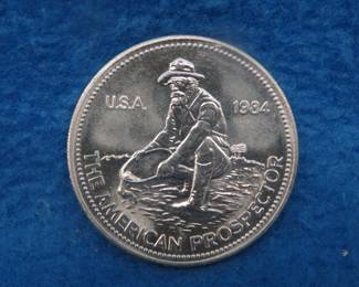 Lot 37. One ounce Engelhard round of .999 fine silver entitled 1984 The American Prospector