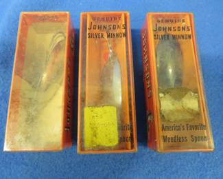 Lot 485. Three Johnson Silver Minnows. Boxes marked 1110, 1210, and a 1220.