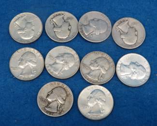 Lot 33. Ten silver Washington quarters