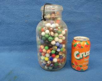 Lot 374. Marbles in a two-quart glass canning jar