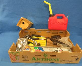 Lot 360. Bird house, gas can, and more
